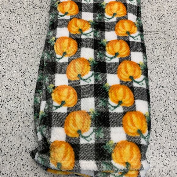 Orange Pumpkin Black White Buffalo Plaid Fall Farmhouse Autumn Harvest Blanket - Picture 10 of 10